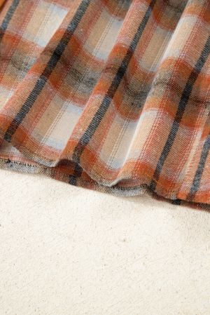 Дамска карирана рокля тип риза в топли кафяви нюанси
