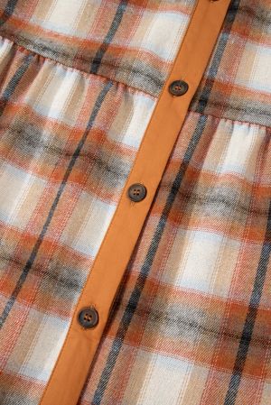 Дамска карирана рокля тип риза в топли кафяви нюанси