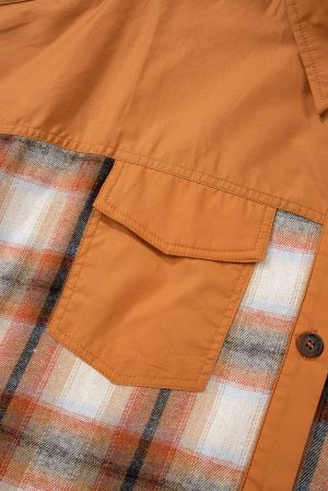 Дамска карирана рокля тип риза в топли кафяви нюанси