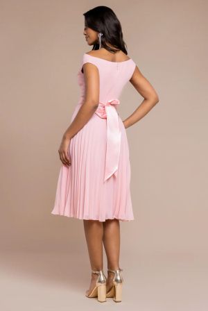 Women's Blush Pleated Off Shoulder Midi Dress GODDIVA