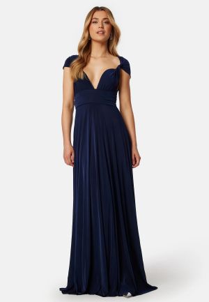 Дълга елегантна рокля в тъмносиньо GODDIVA, с няколко начина за връзване