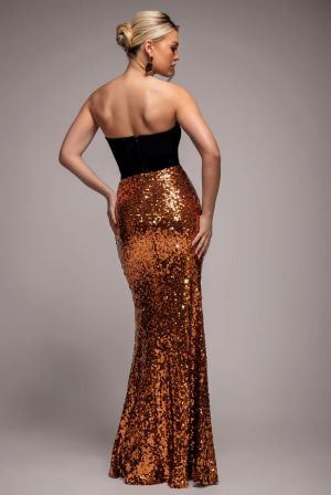 Women's Bronze Goddiva Strapless Sequin Mermaid Maxi Dress with Corset Bodice