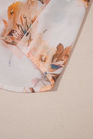 Дамска риза с буфан ръкави и флорален принт в пастелни тонове