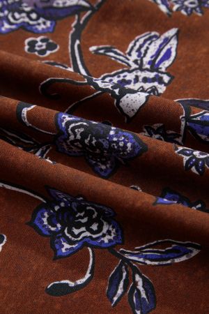 Дамска кафява блуза с есенен флорален принт и ластични маншети