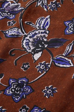 Дамска кафява блуза с есенен флорален принт и ластични маншети