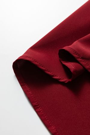 Women’s Wine Red Long Sleeve Ribbed Knit Mini Dress with Frilled Neck