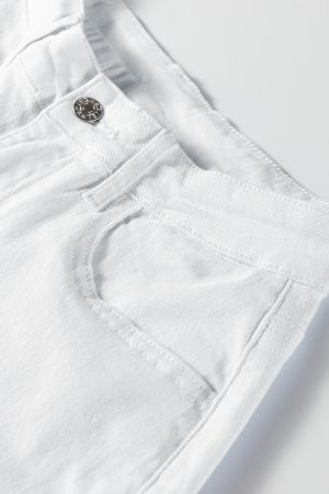 Women’s White Bow Knot Side Detail Straight Leg Loose Jeans