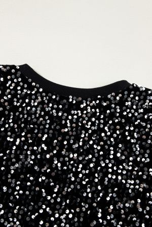 Women's Black Sequin Blouse with Modern Crop Fit