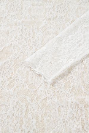 Women's White Sheer Lace Mock Neck Long Sleeve Top