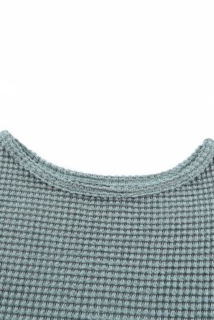 Women’s Green Waffle Knit Long Sleeve Top