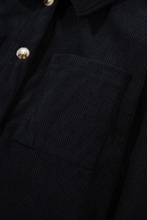 Women's Black Corduroy Hooded Shacket