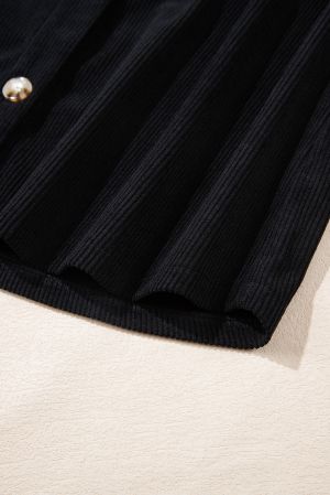 Women's Black Corduroy Hooded Shacket