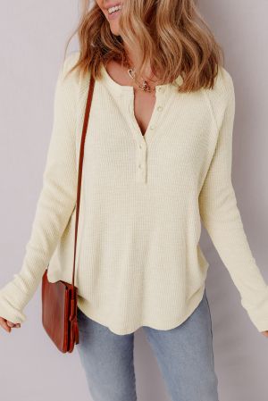 Women's Soft Light Beige Long Sleeve Blouse with Buttons