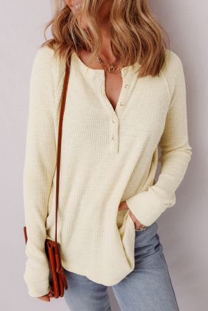 Women's Soft Light Beige Long Sleeve Blouse with Buttons