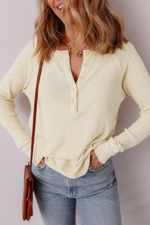 Women's Soft Light Beige Long Sleeve Blouse with Buttons
