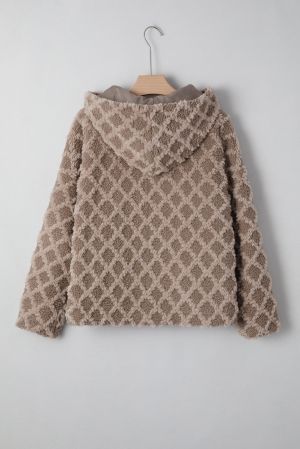 Дамско пухкаво бежово яке с качулка и цип