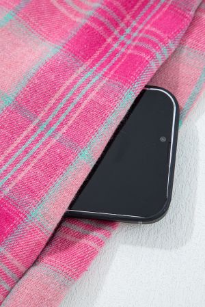 Дамска розова карирана риза, с джобове