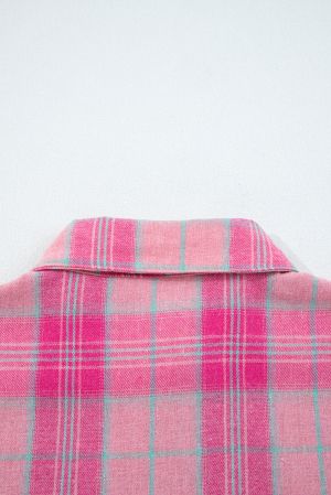 Дамска розова карирана риза, с джобове