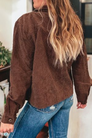 Women’s Brown Corduroy Jacket with Floral Embroidery