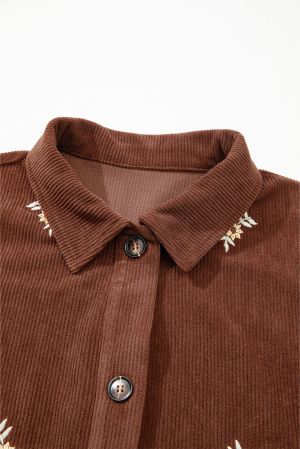 Women’s Brown Corduroy Jacket with Floral Embroidery