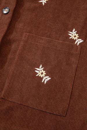 Women’s Brown Corduroy Jacket with Floral Embroidery