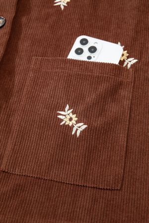 Women’s Brown Corduroy Jacket with Floral Embroidery