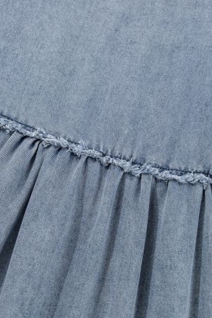 Дамска дънкова къса рокля с джобове и свободна кройка