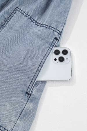 Дамска дънкова къса рокля с джобове и свободна кройка