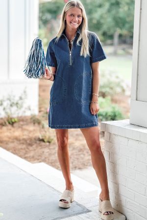 Women’s Denim Dress with Zipper and Pockets