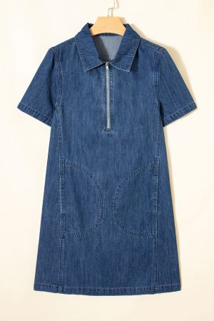 Women’s Denim Dress with Zipper and Pockets