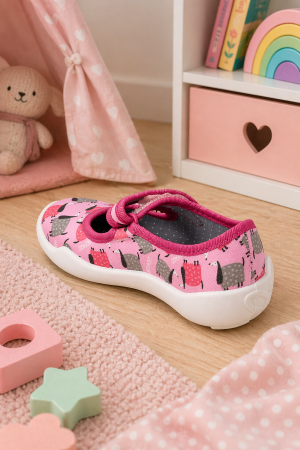 Girls Pink Velcro Shoes with Cute Print by Befado