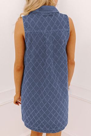 Women's Denim Sleeveless Dress with Buttons and Pockets