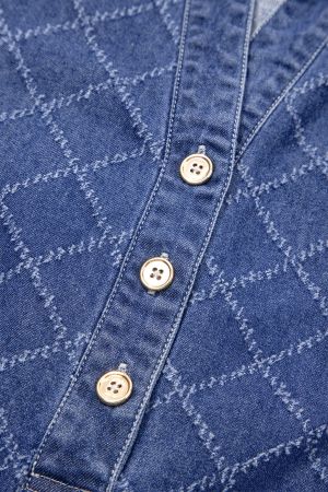 Women's Denim Sleeveless Dress with Buttons and Pockets