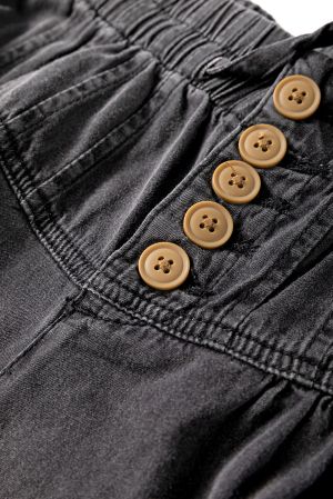 Дамски широки дънки в сиво с ластична талия, 100% памук