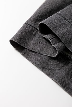 Дамски широки дънки в сиво с ластична талия, 100% памук