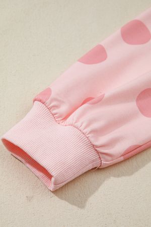 Дамска розова рокля на точки с дълъг ръкав и свободен силует