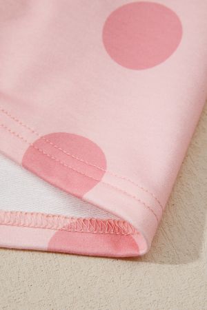 Дамска розова рокля на точки с дълъг ръкав и свободен силует