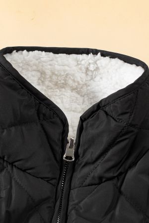 Women’s Reversible Vest with Quilted and Sherpa Sides in Black and White