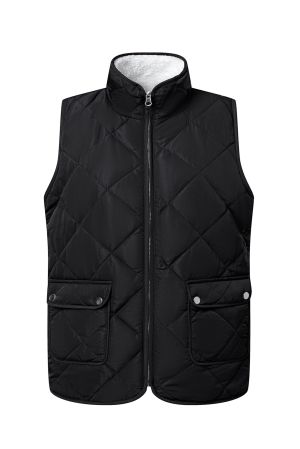 Women’s Reversible Vest with Quilted and Sherpa Sides in Black and White