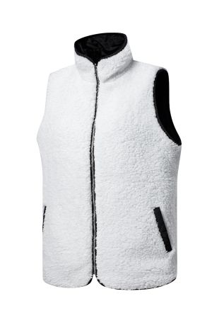 Women’s Reversible Vest with Quilted and Sherpa Sides in Black and White