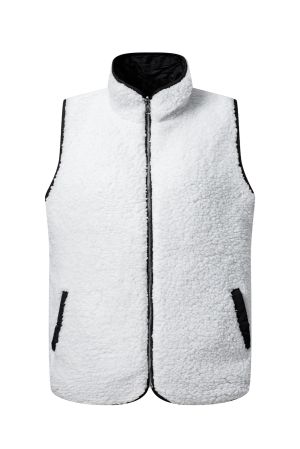 Women’s Reversible Vest with Quilted and Sherpa Sides in Black and White