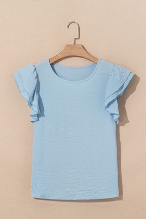 Women's Light Blue Blouse with Ruffle Sleeves