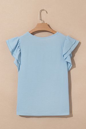 Women's Light Blue Blouse with Ruffle Sleeves