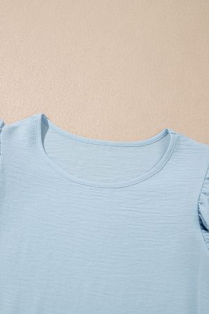 Women's Light Blue Blouse with Ruffle Sleeves