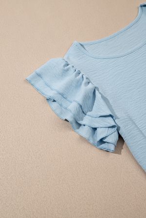 Women's Light Blue Blouse with Ruffle Sleeves