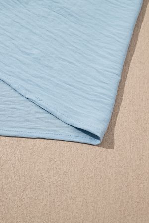 Women's Light Blue Blouse with Ruffle Sleeves
