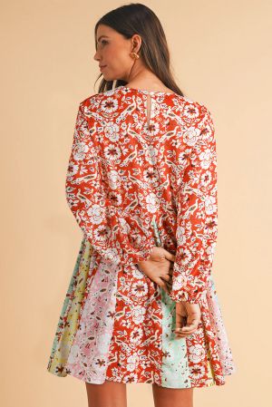 Women’s Red Floral Print Dress with Flowy Relaxed Fit