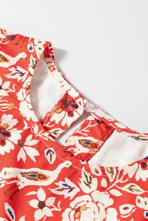 Women’s Red Floral Print Dress with Flowy Relaxed Fit