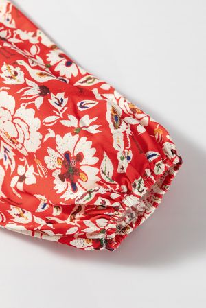 Women’s Red Floral Print Dress with Flowy Relaxed Fit