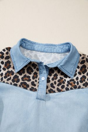 Women's Denim Dress with Leopard Print Panels